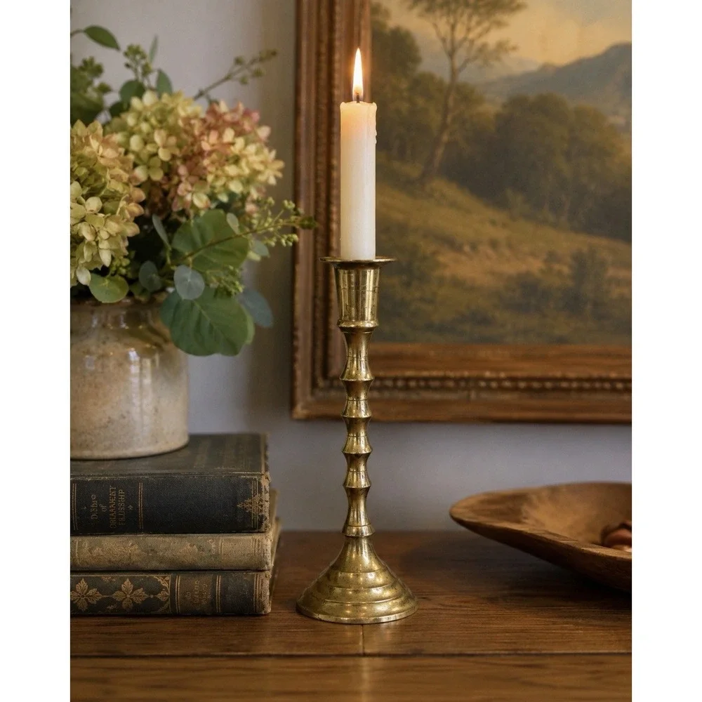 Vintage 7 Solid Brass Taper Candlestick Holder Turned Baluster Candle Stick MCM